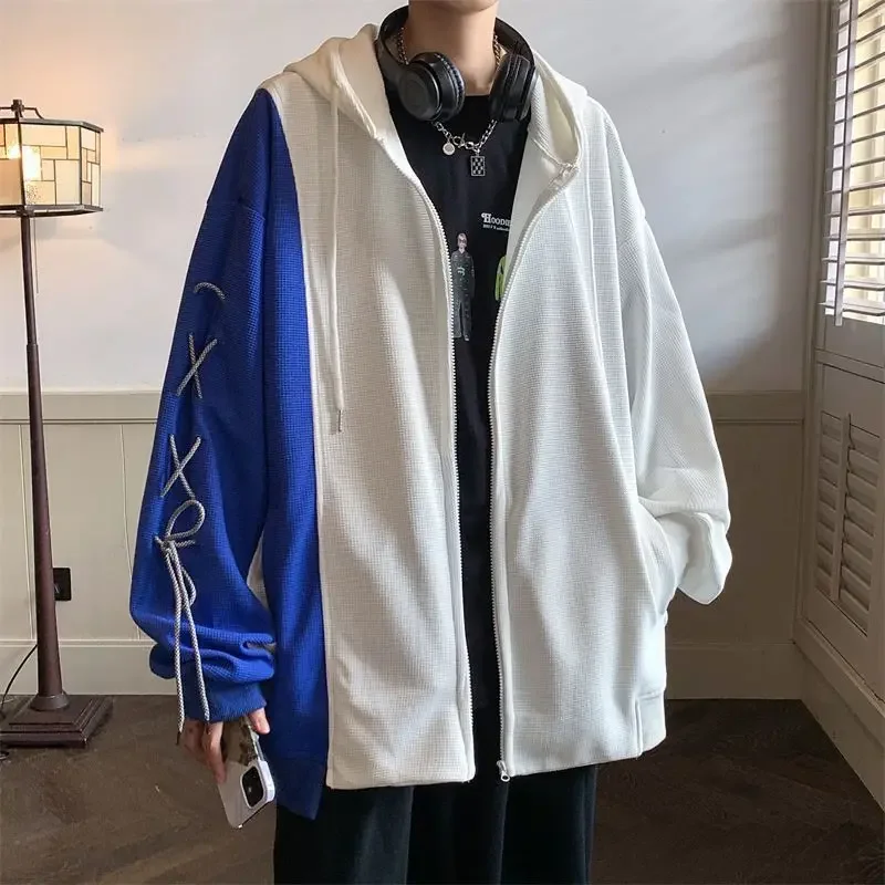 LIBIELIY Fashion Zipper Pockets Spliced Bandage Hoodies Sweatshirts Men's Clothing 2024 Autumn New Loose Korean Tops Casual Swea