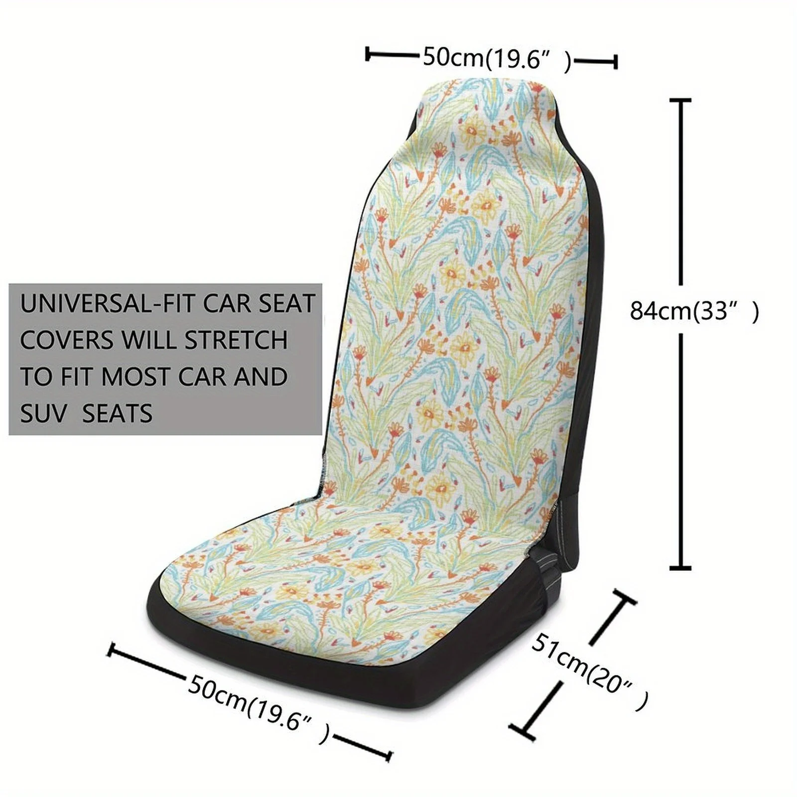 2pcs Floral Car Seat Covers - Breathable, Non-Slip Front Seats, Fit, Pastoral Style With Small Flowers And Leaf Pattern, Machine