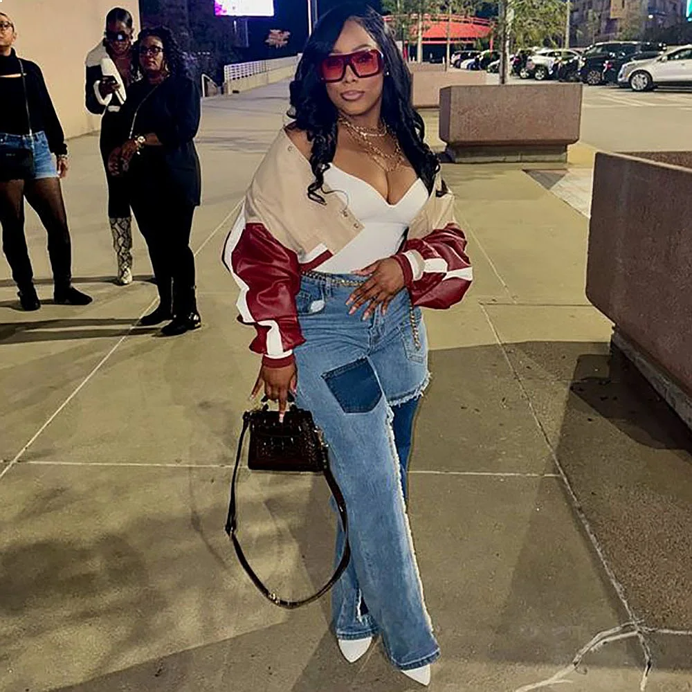 

Women's Jeans Denim Pants Casual Street Style Color Block Straight Leg Pants Spring Summer
