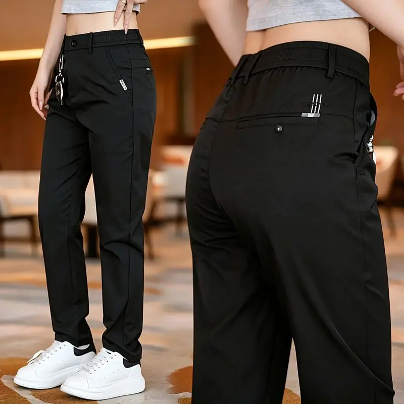 High Quality Brand Clothing Spring Autumn Stretch Polyamide Fiber Men's Casual Pants Slim Small Straight Business Trousers Male
