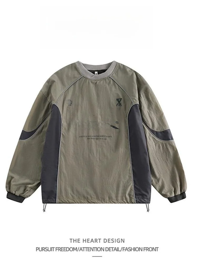 American Retro Color Block Round Neck Sweatshirt Men's Loose Casual Versatile Mountain Style Top Coat Fashion Urban Leisure