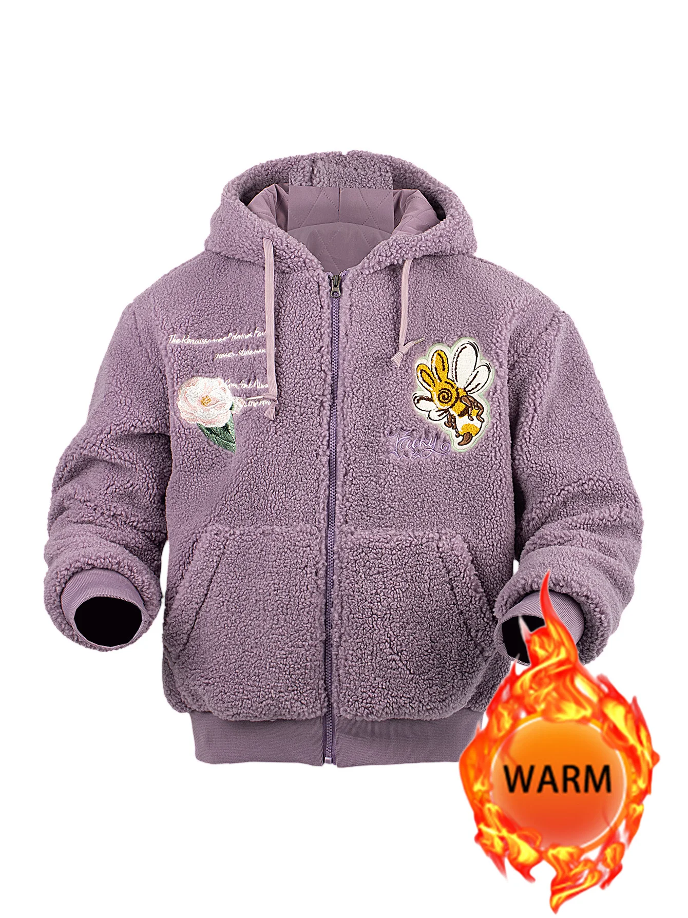 سترة نسائية بغطاء للرأس من الصوف بسحاب ملابس خارجية سميكة دافئة للخريف والشتاء مع جيوب كاجوال عصرية مطرزة يومية للجنسين #4