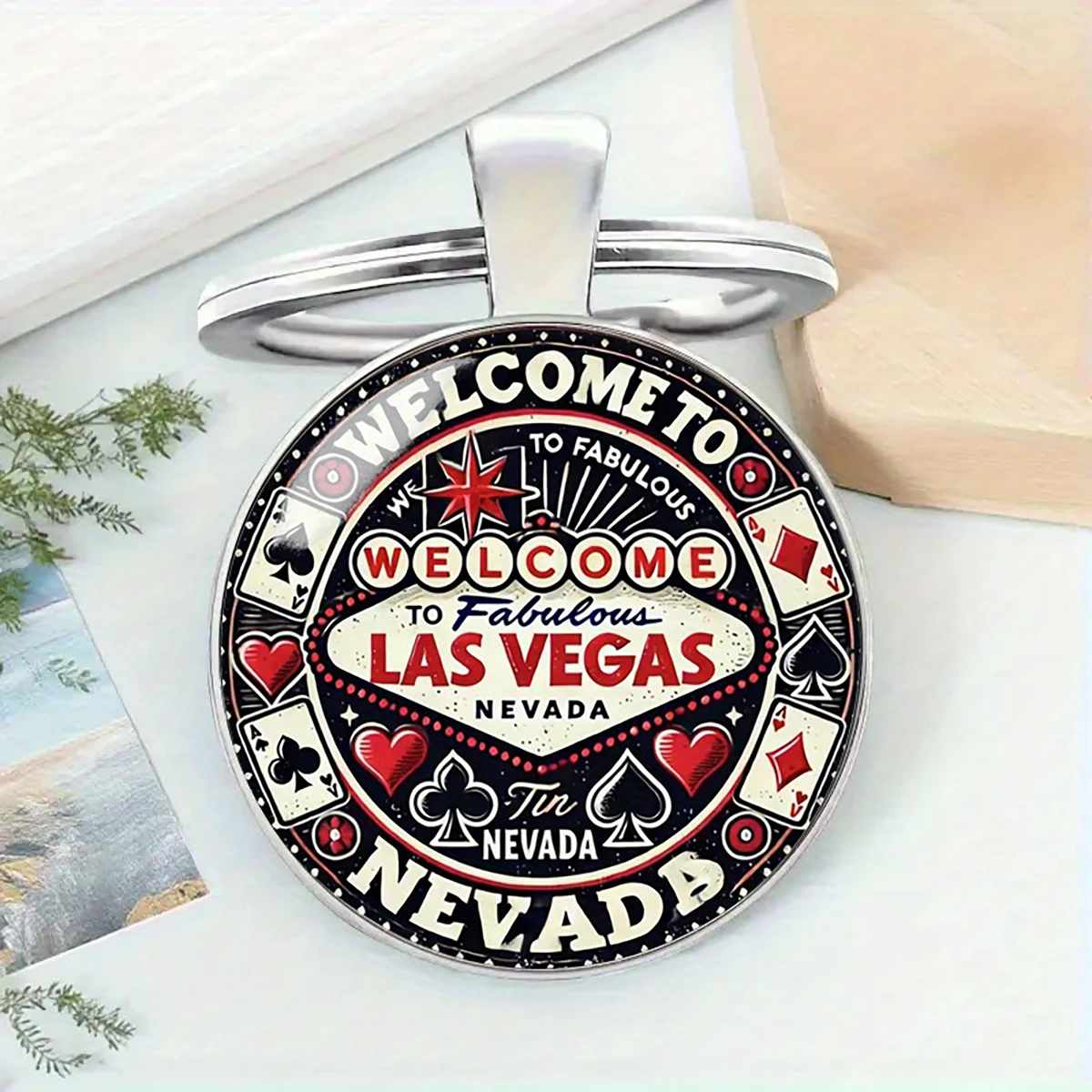 Chaveiro de boas-vindas vintage de Las Vegas, chaveiro plano 2D de liga de zinco para homens, presente de lembrança de viagem retrô