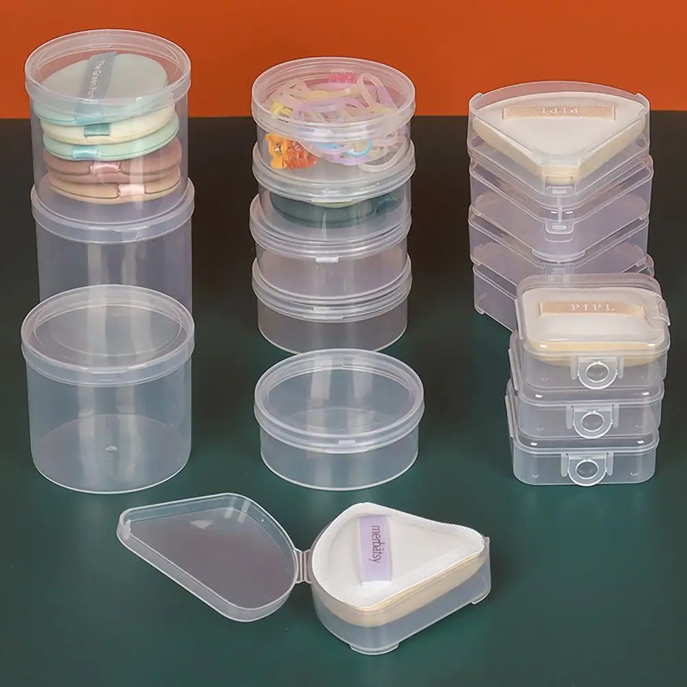 

Transparent Powder Puff Box Fan Square Round Shaped Jewelry Organizer Case Makeup Egg Storage Box Head Rope Storage