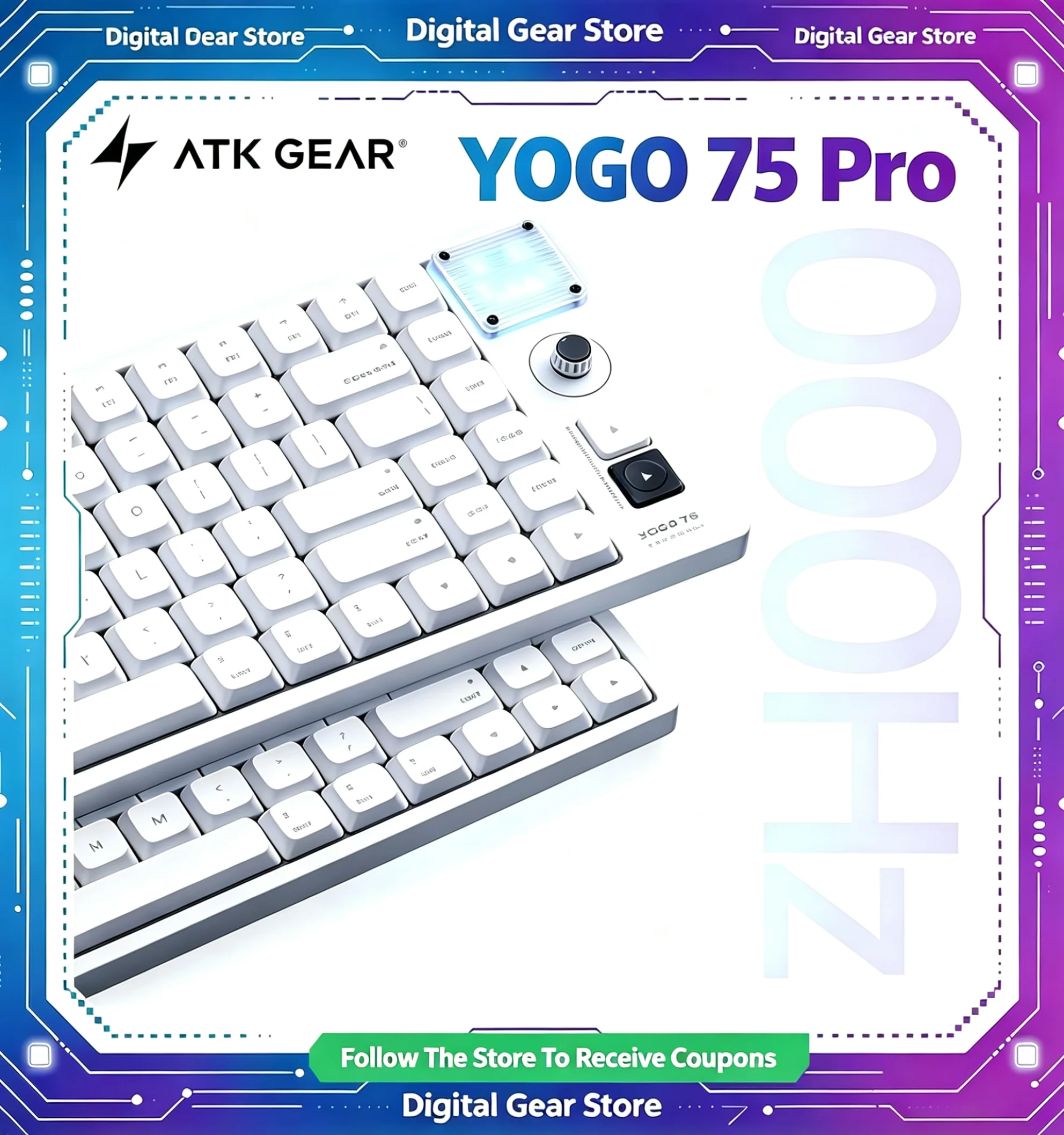ATK YOGO 75 Pro Low Profile Mechanical Keyboard Aluminum Casing Tri-mode Wireless Rotary Knob Gasket Gaming Pink Islet Keyboard