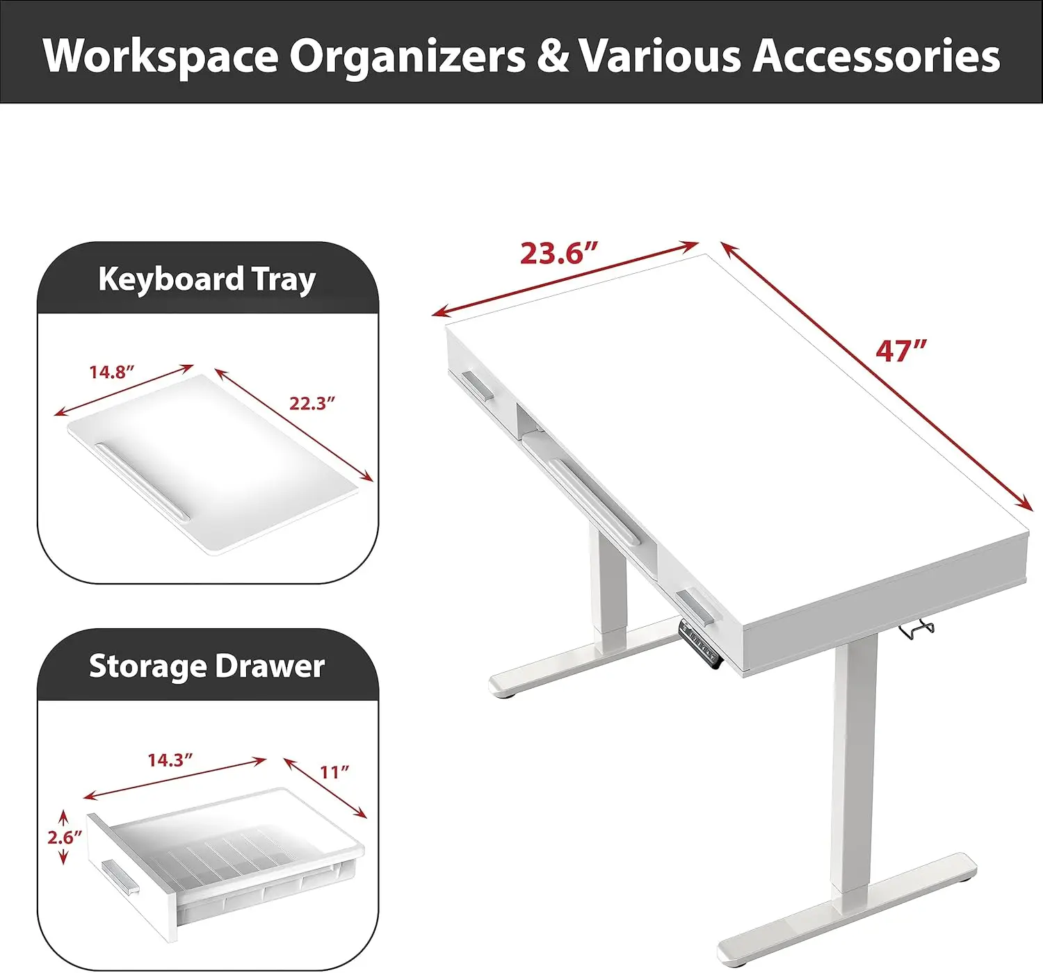 48-Inch Electric Height Adjustable Desk with Keyboard Tray and Two Drawers