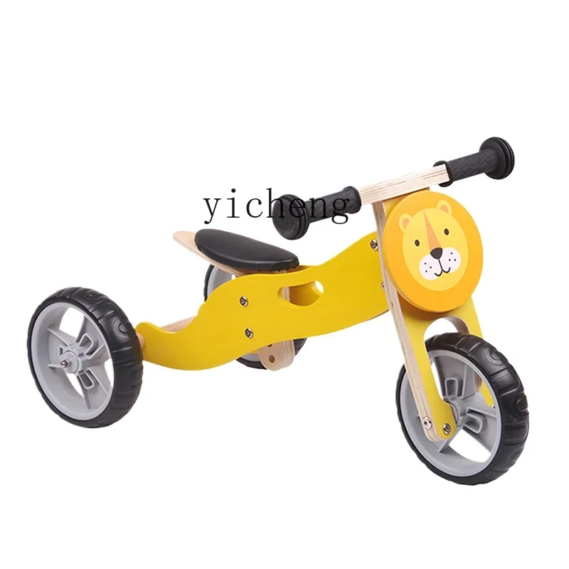 Tqh Wooden Balance Car Tricycle Children's Pedal-Free 1-3 Years Old Entry Baby Kids Balance Bike Birthday Gift