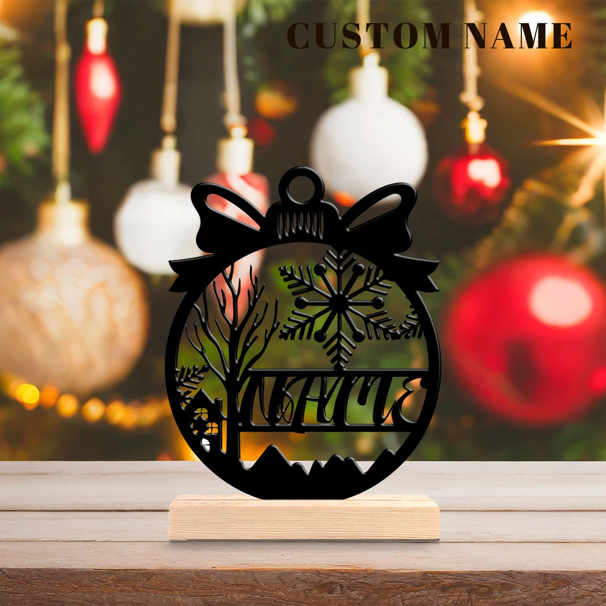 1pc Metal Desktop Decoration Customizable Content Equipped with Wooden Base Desktop Decoration That Does Not Require Assembly