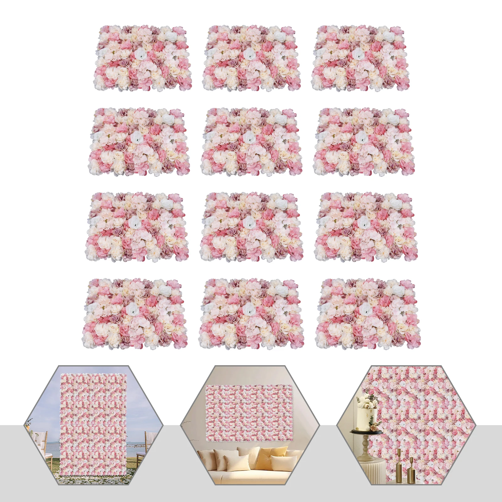 Reusable Flower Wall Backdrop, White, Yellow, Pink Faux Flowers for Event Decoration, Easy Assembly