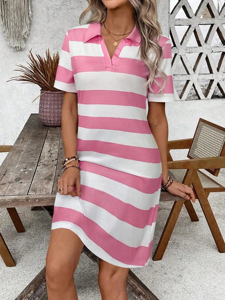EMERY ROSE Women Casual Colorblock Striped Mid-Length Dress, Summer