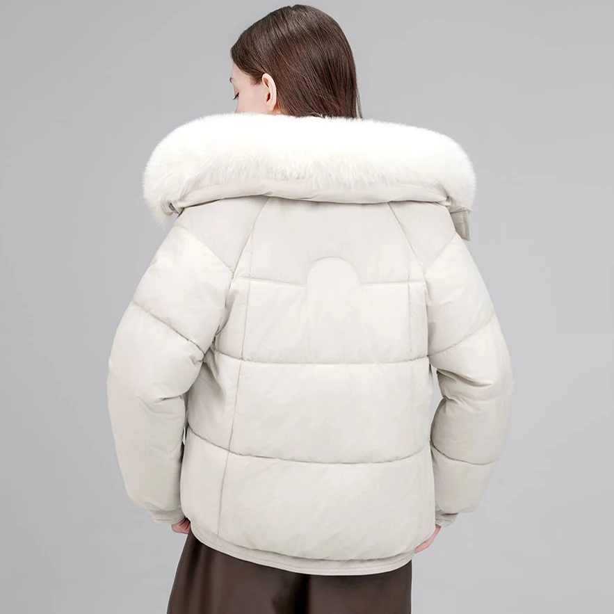 Winter Short Puffer Jacket Women Faux Fox Fur Collar Thick Warm Quilted Coat Casual Loose Parka Outerwear Ladies Cold Weather