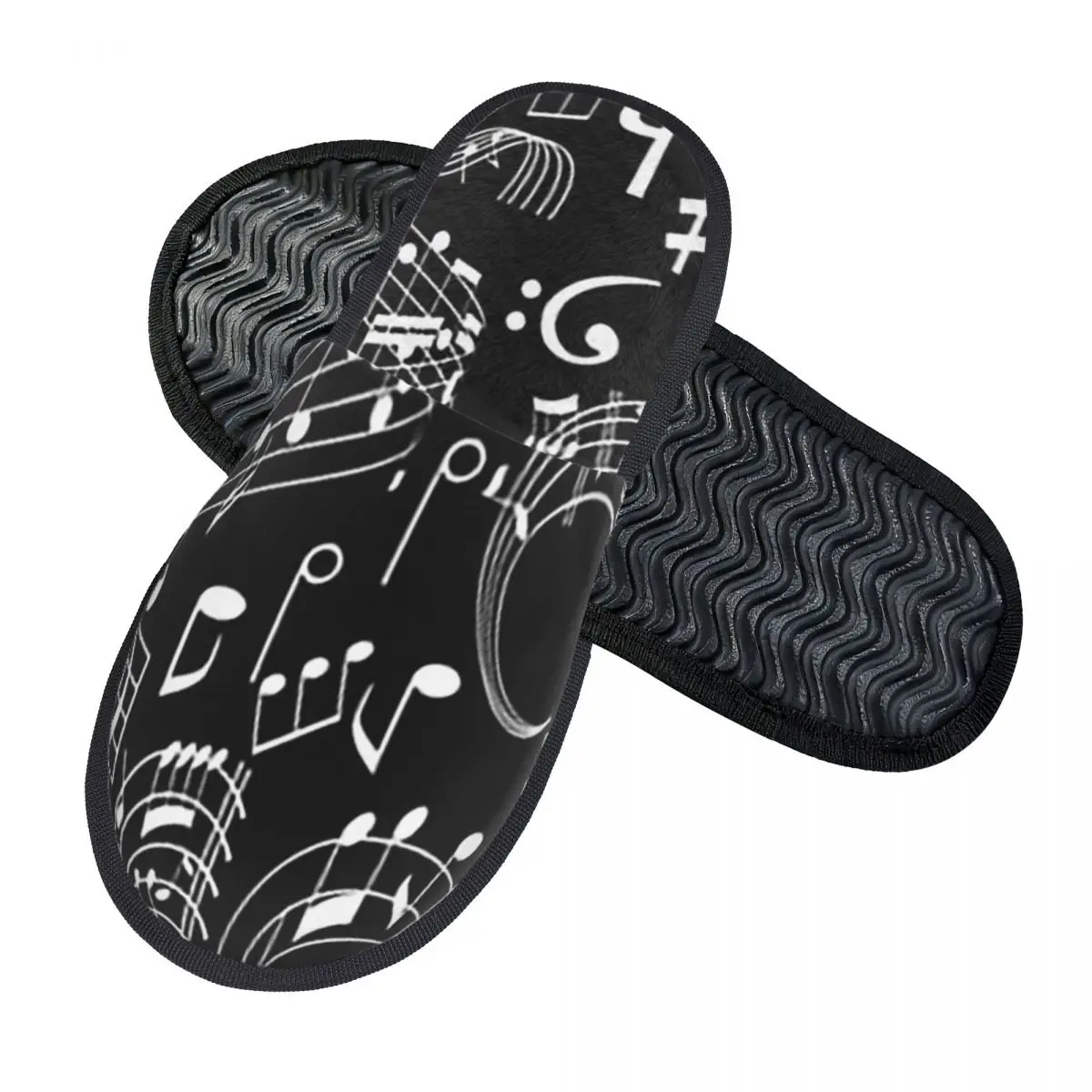 Custom Music, Musical Notes Slippers Memory Foam Warm Soft Women House Slipper Indoor Fluffy Shoes