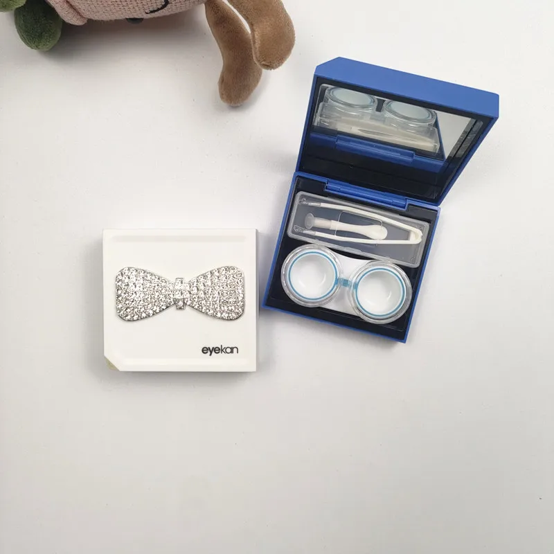 Portable Inlaid Rhinestone Contact Lens Case Mini Travel Storage Box for Eyewear Lens Storage Box Mini Contact