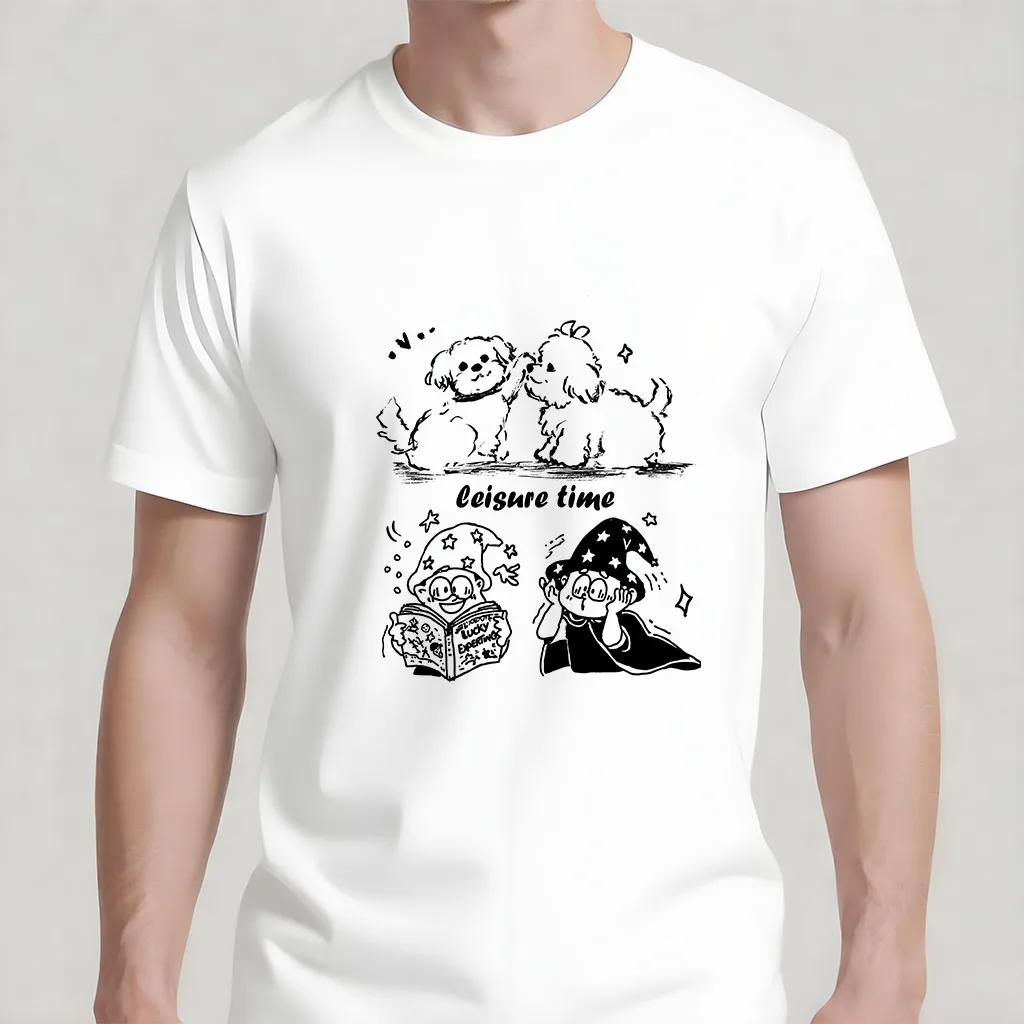 

Cute animal witch print men's short sleeved T-shirt,cotton round neck, soft and breathable,men's and women's styles,outdoor wear