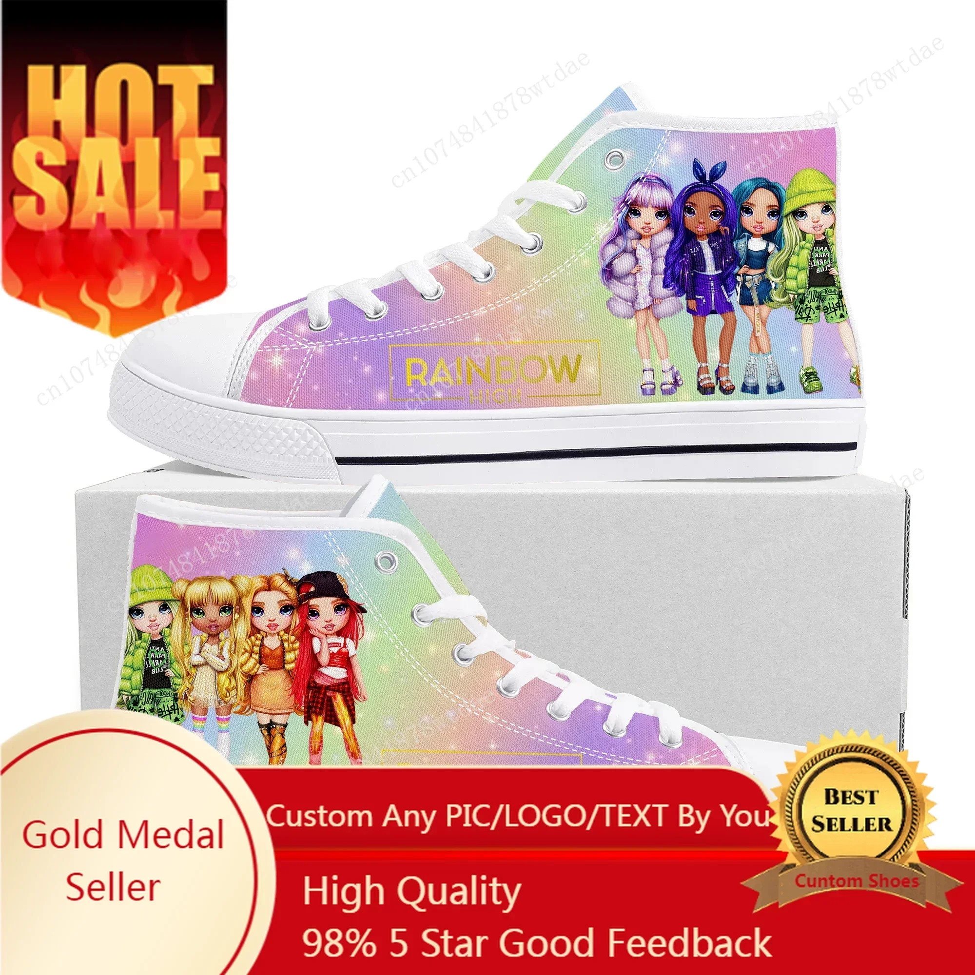 

Rainbow High Girls High Top Sneakers Mens Womens Teenager High Quality Canvas Sneaker Comics Manga Couple Customized Shoes