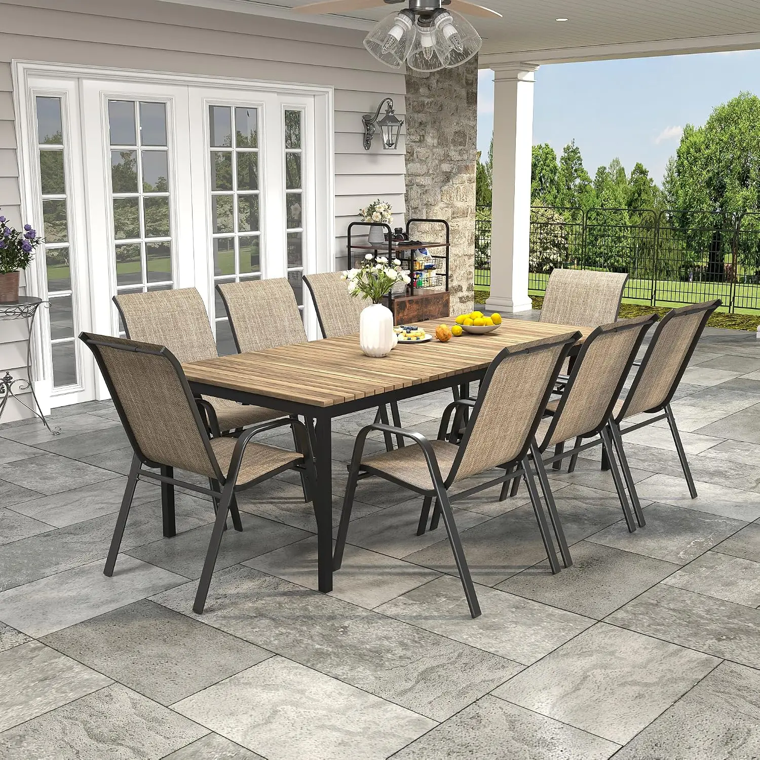 Stackable Patio Dining Chairs Set of 8, Brown, Customized