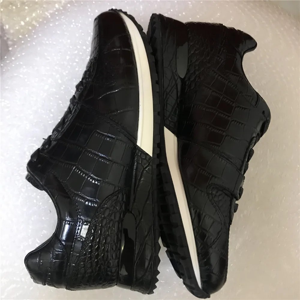 High Grade Men Full Gain Leather Casual Dialy Sneakers Crocodile Design Nature Leather Men Comfortable Height Increasing Shoes