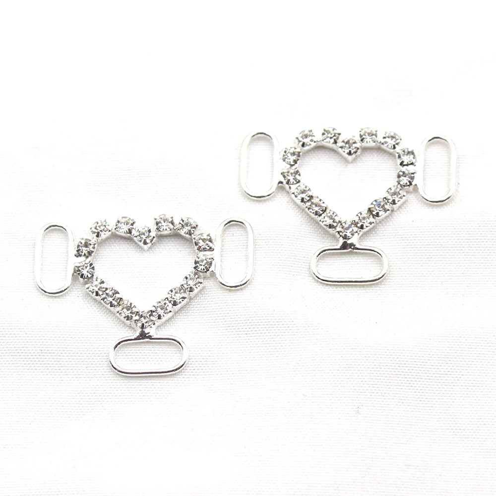 Creative 10Pcs Heart-Shaped Silver Metal Three Button Handmade Jewelry DIY Rhinestone Clothing Shoe Upper Decoration Accessories