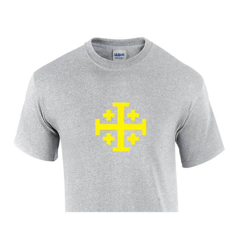 Yellow Jerusalem Cross Knights Templar T Shirt Gray Christian Jesus God