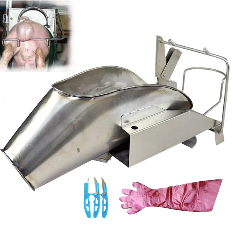 

Pig castration rack veterinary tool 304 stainless steel piglet castrated platform with knife and golves pig castration equipment