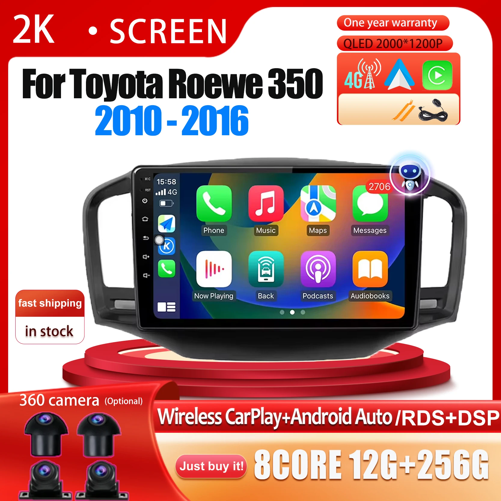

Carplay Android 14 Car Radio For Toyota Roewe 350 2010 - 2016 WIFI 4G QLED Screen Multimedia Stereo Player WiFi GPS Navigation