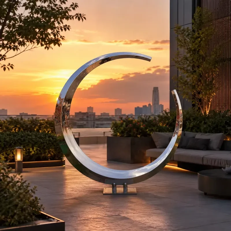 Round Stainless Steel Ring Sculpture Outdoor Garden Light Decor Modern Metal Art for Villa Hotel Landscape Decor