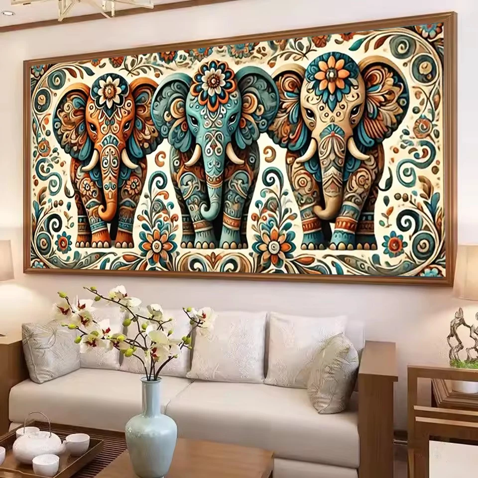 

Large Size Three Mandala Flowers Elephants Diy Diamond Painting Rhinestone Of Pictures Full Diamond Mosaic Embroidery Kits