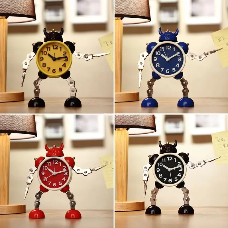 Non-Ticking Robot Alarm Clock Silent Wake-up Clock Flashing Eye Light Hand Clip Dropship