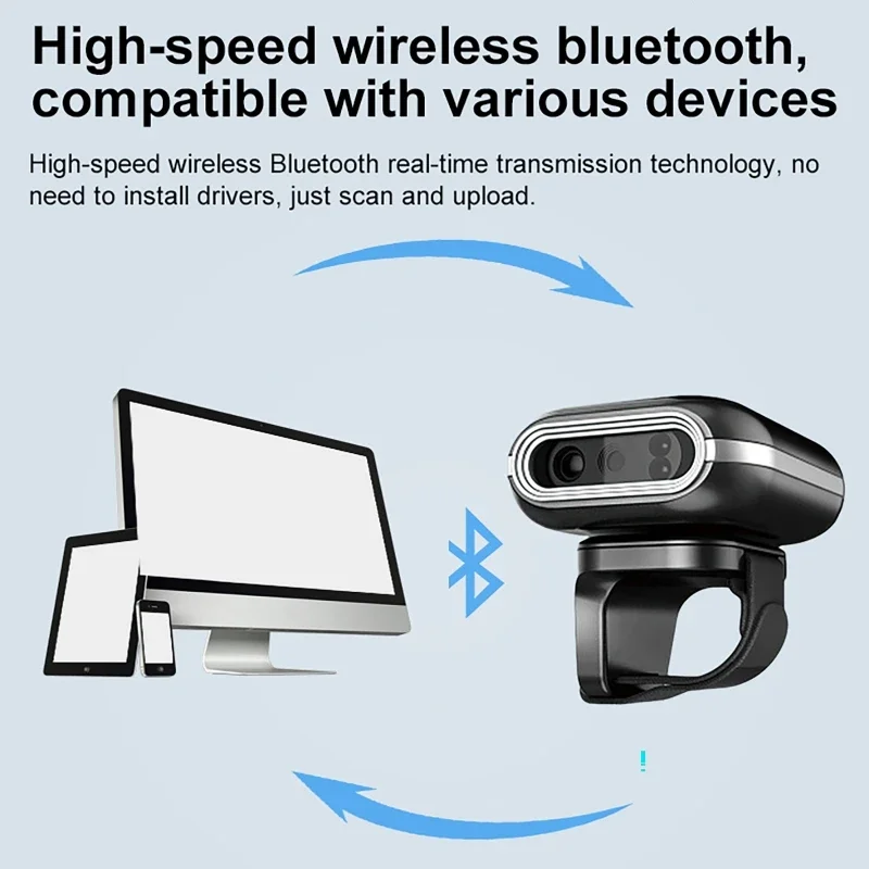 QR Code 1D/2D Barcode Scanner Portable Finger Handheld Wearable Ring Bar Code Reader BT+2.4G Wireless for Warehouse Supermarkets