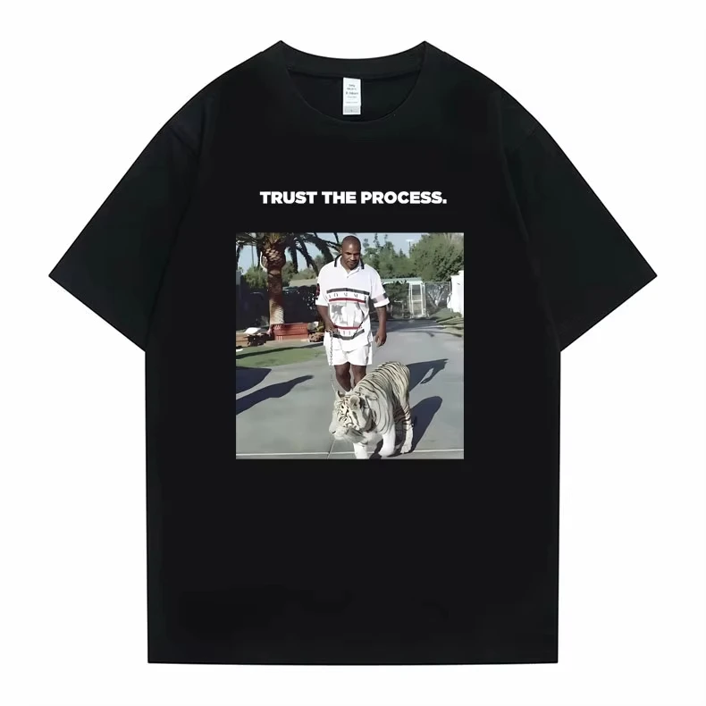Mike Tyson Trust The Process Tiger Graphic Print T-shirt Men Hip Hop Vintage T Shirt Male Fitness Short Sleeve Oversized Tshirt