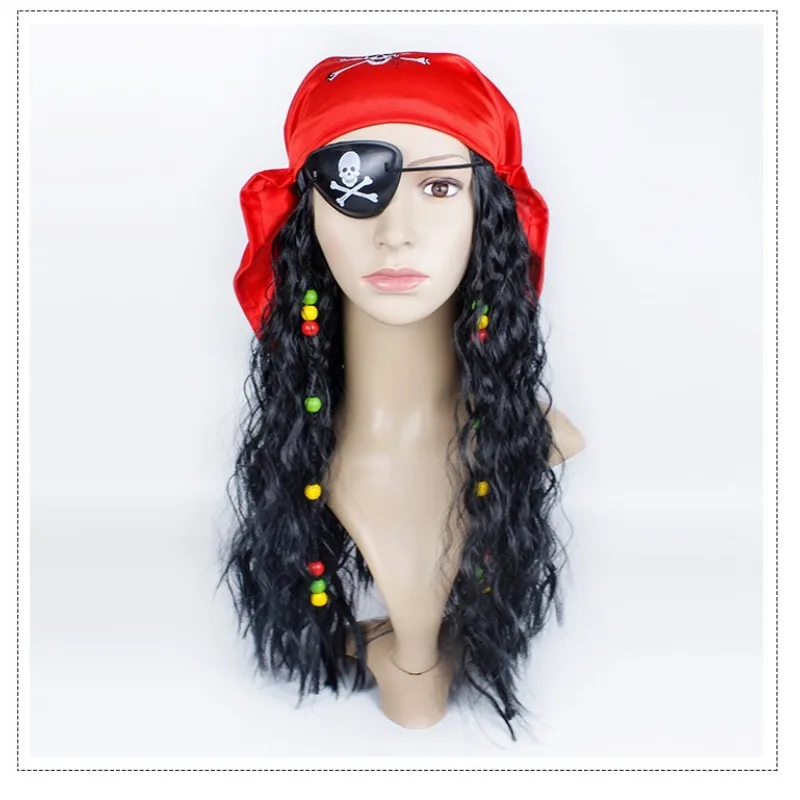 

Captain Jack Cosplay Wig Stage Sitcom Perform Clothing Accessories Headscarf and Patch Ball Dress Up Pirate Costume Headwear