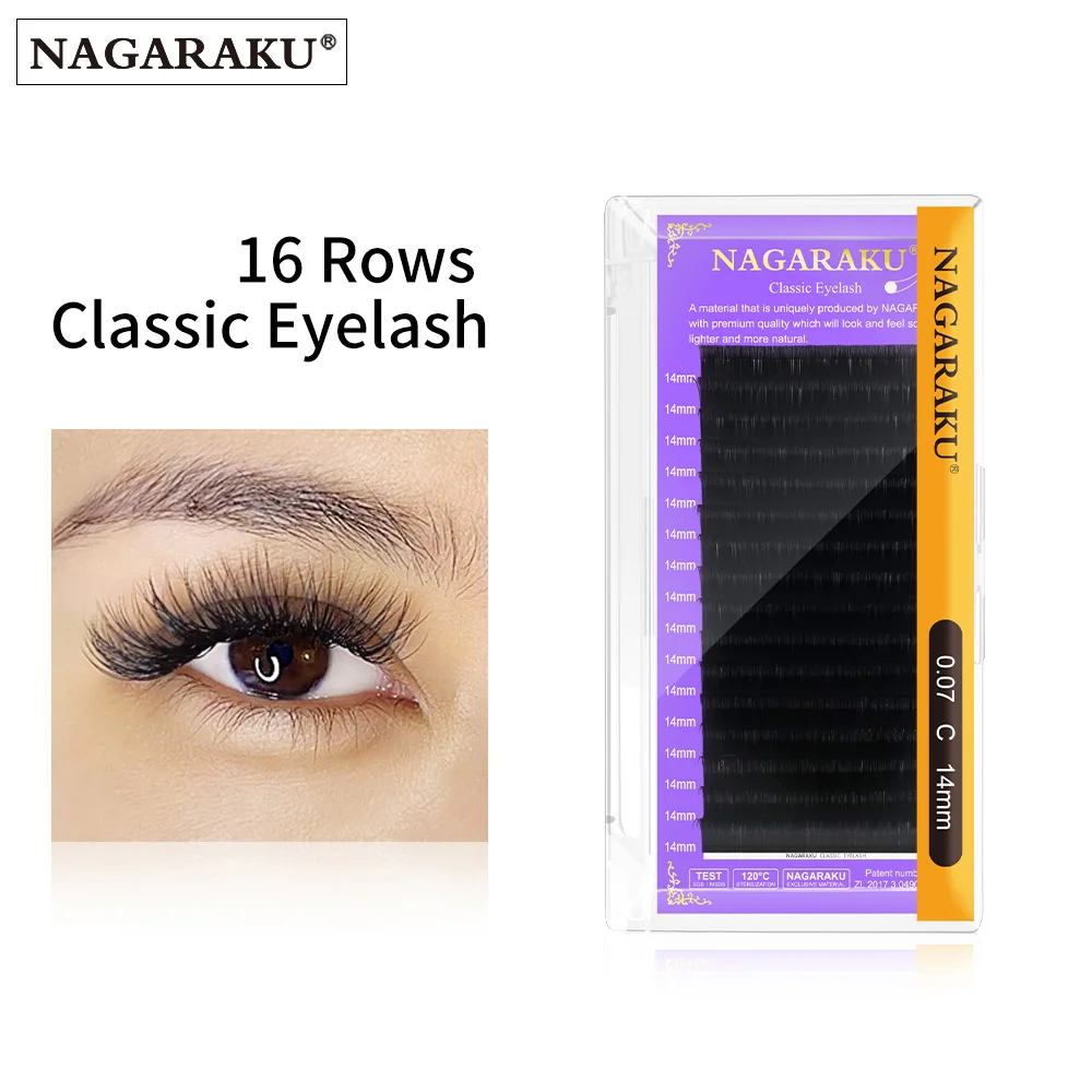 NAGARAKU 16Rows Faux Lash Individual Eyelash Extension Lashes Dark Black Matte for Professionals Soft Natural Eyelash Extension