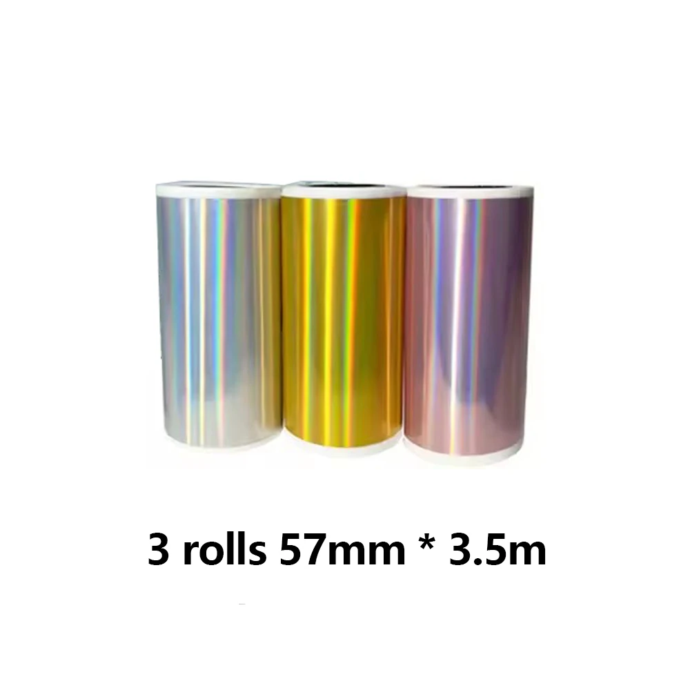 3Rolls 57mm*3.5m Holographic Laser Thermal Sticker Paper Photo Notes Suit for Phomemo T02/M02/M03/M04 Peripage A6 Paperang