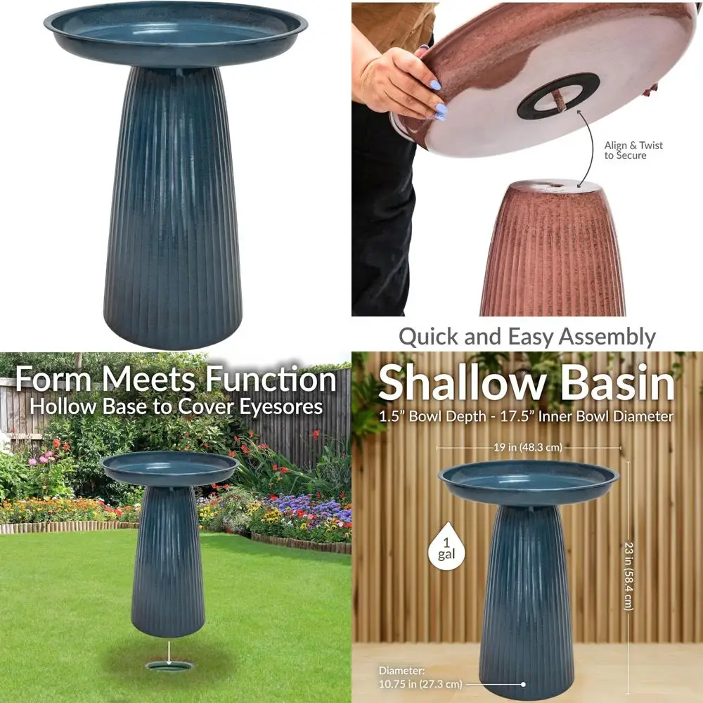 

Large Outdoor Decorative Blue Glazed Iron Bird Bath - 23-Inch Sunnydaze Gleeful Garden