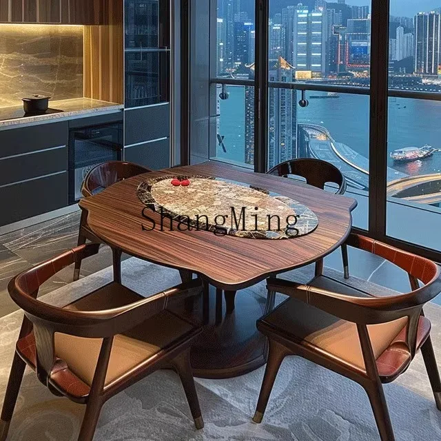 

LXY new Chinese high-end black walnut dining table and chair combination solid wood restaurant home dining table