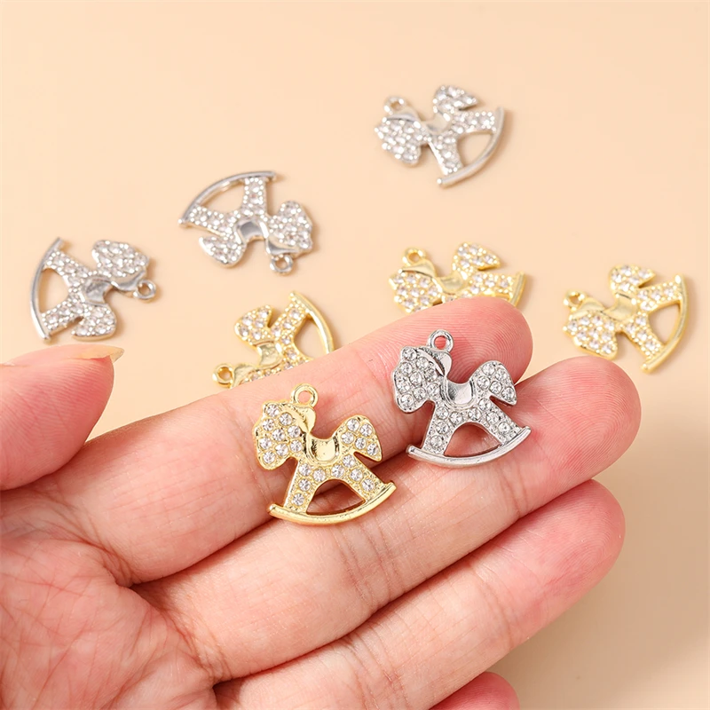 10 Stück 17x18mm Niedliche Kristall-Legierungs-Tieranhänger in Form eines Trojanischen Pferdes für die Herstellung von Halsketten, Ohrringen, DIY-Bastelarbeiten und Schmuckzubehör – Detail 3