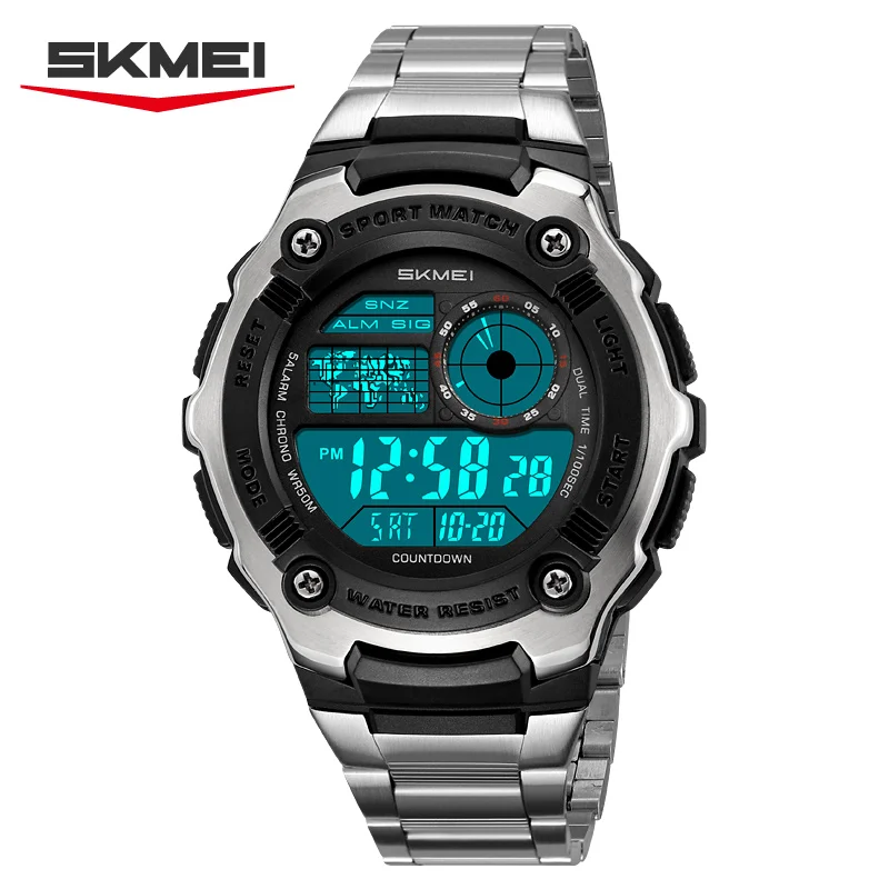 SKMEI 2473 Classic Fashion Digital Watch Men's Waterproof Multifunctional Night Light Watch Steel Belt Sports Clock Reloj Hombre