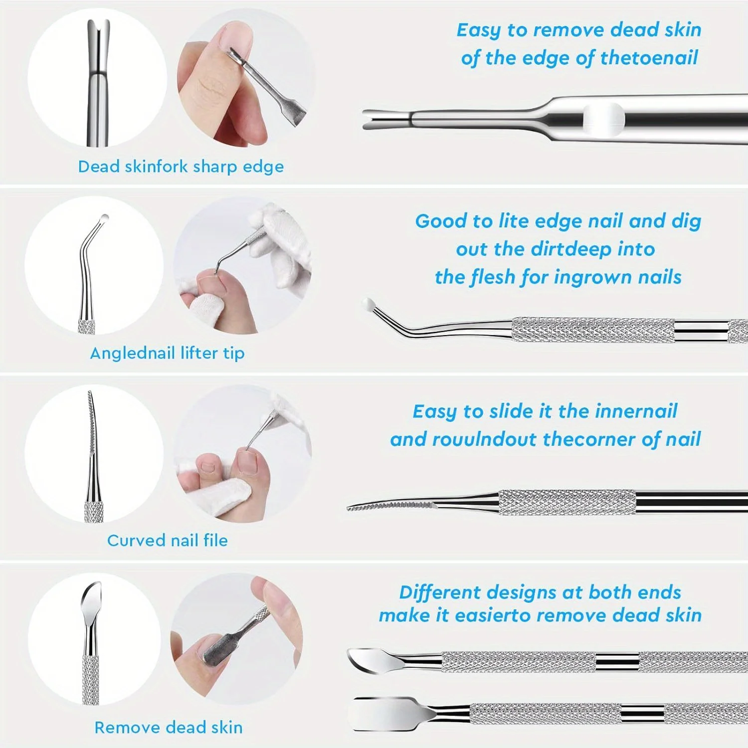 แฟ้มเล็บเท้าคุดและชุด Lifters,ไฟล์ปลอดภัย Pedicure เครื่องมือสําหรับเล็บ Treatment & Pain Relief, ภายใต้เล็บทําความสะอาด Pedicure เครื่องมือ