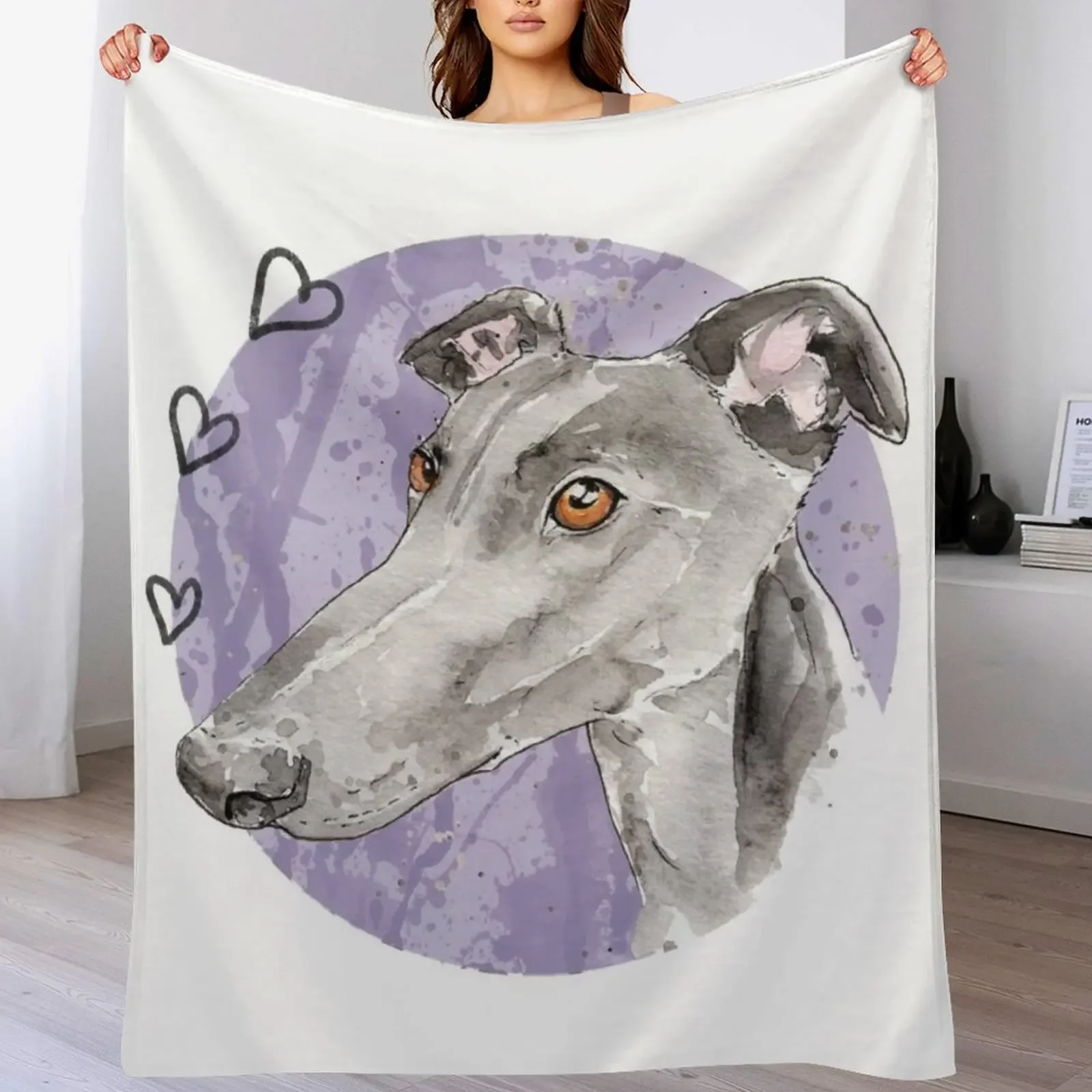 Greyhound | Splatter Paint Puppers | Illustration Throw Blanket Warm Flannel Blanket for Couch Chair Bedroom