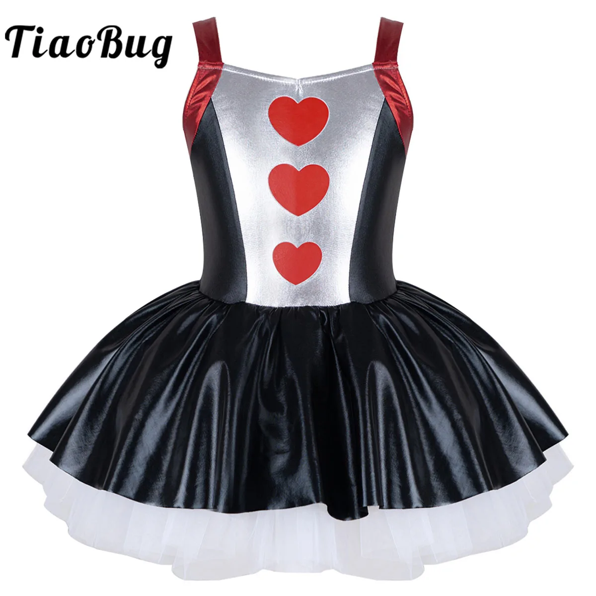 

Ballet Tutu Dress Kids Girls Shiny Gymnastics Leotard Tulle Dress Hearts Print Halloween Carnival Party Clown Cosplay Costume