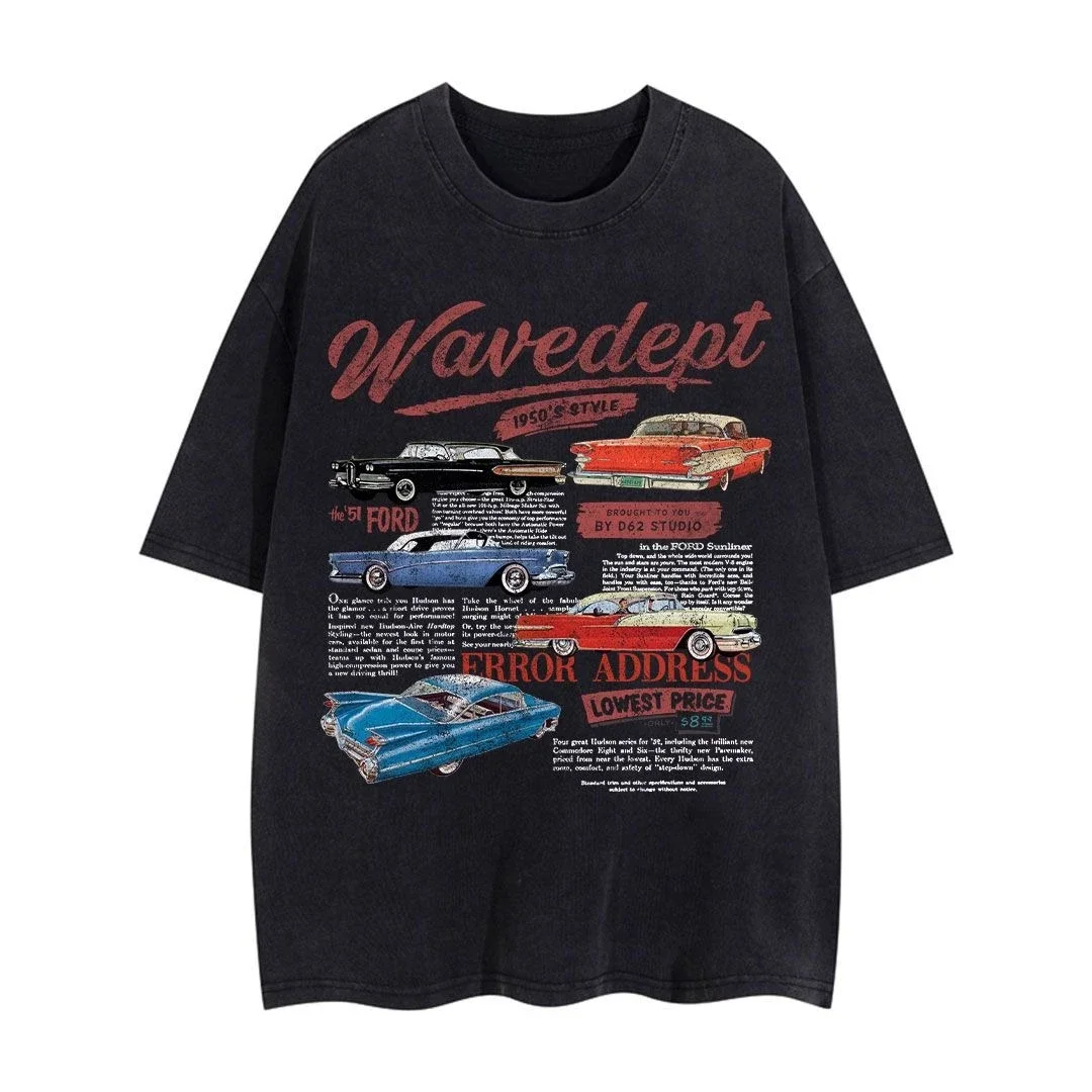 

Trendy Brand American Retro Washed Old Short-sleeved T-shirt Men's Trend Hip-hop Street Car Top Half-sleeved