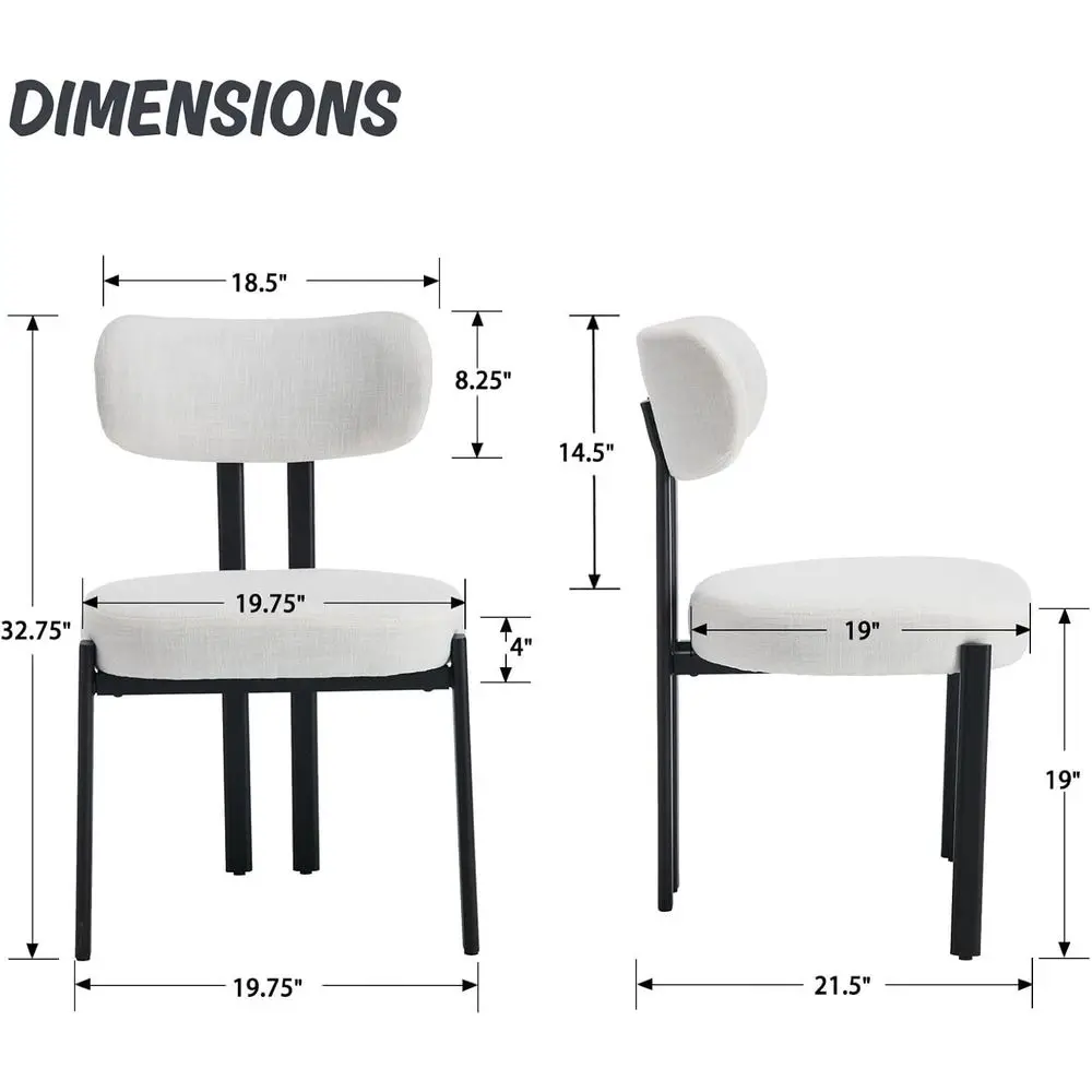 4-Piece Linen Upholstered Dining Chairs Set, Modern Armless Kitchen Chairs with Black Metal Legs, Curved Back for Dining Room an