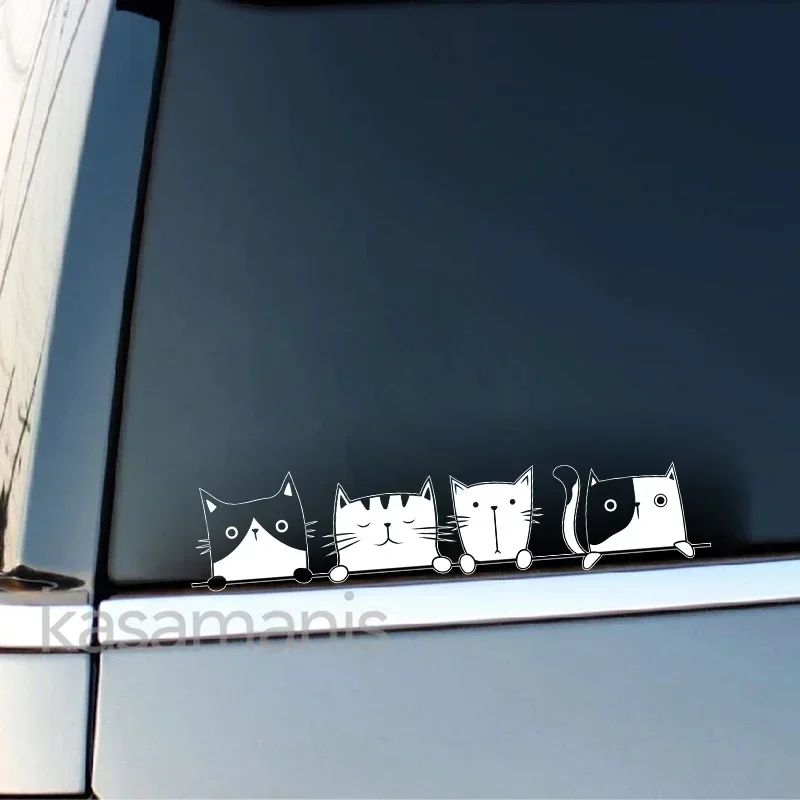 Peeking Cat Vinyl Sticker Car Window Bumper Decoration, Halloween Cats Decals Fur Kitten Laptop Car Stickers
