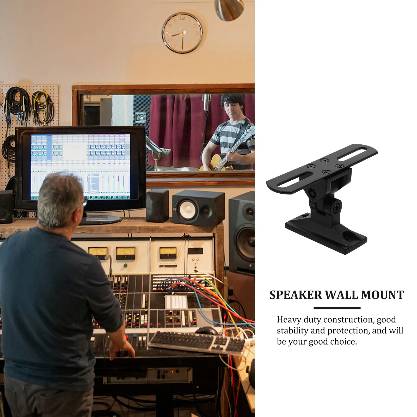 

Wall Mount Speaker Stand Bracket Heavy Duty Zinc Alloy Steel Black Surround Sound Adjustable Rotatable Shelf for Living Room