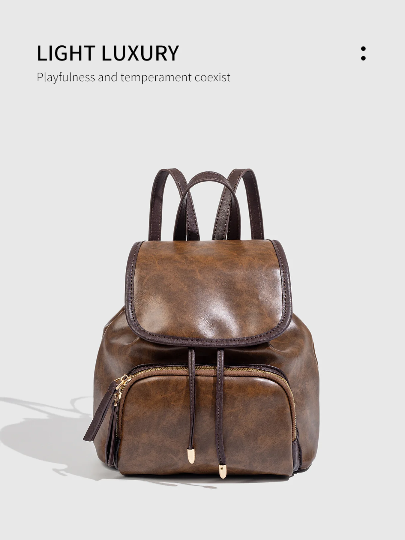 

Vintage Brown Backpack PU Leather Rucksack Drawstring Closure Bag Classic Design Pack Casual Style Daypack Travel Use Bags
