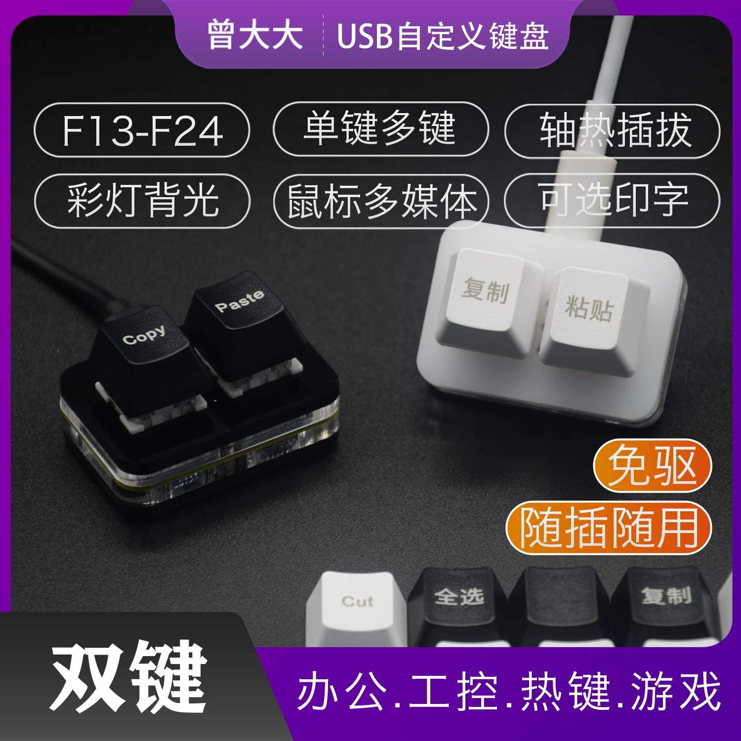 Copy and PasteOffice Audio TourChinese and EnglishQuick One-key PasswordcopyCustomized Keypad2-key Hot-swappable C Port