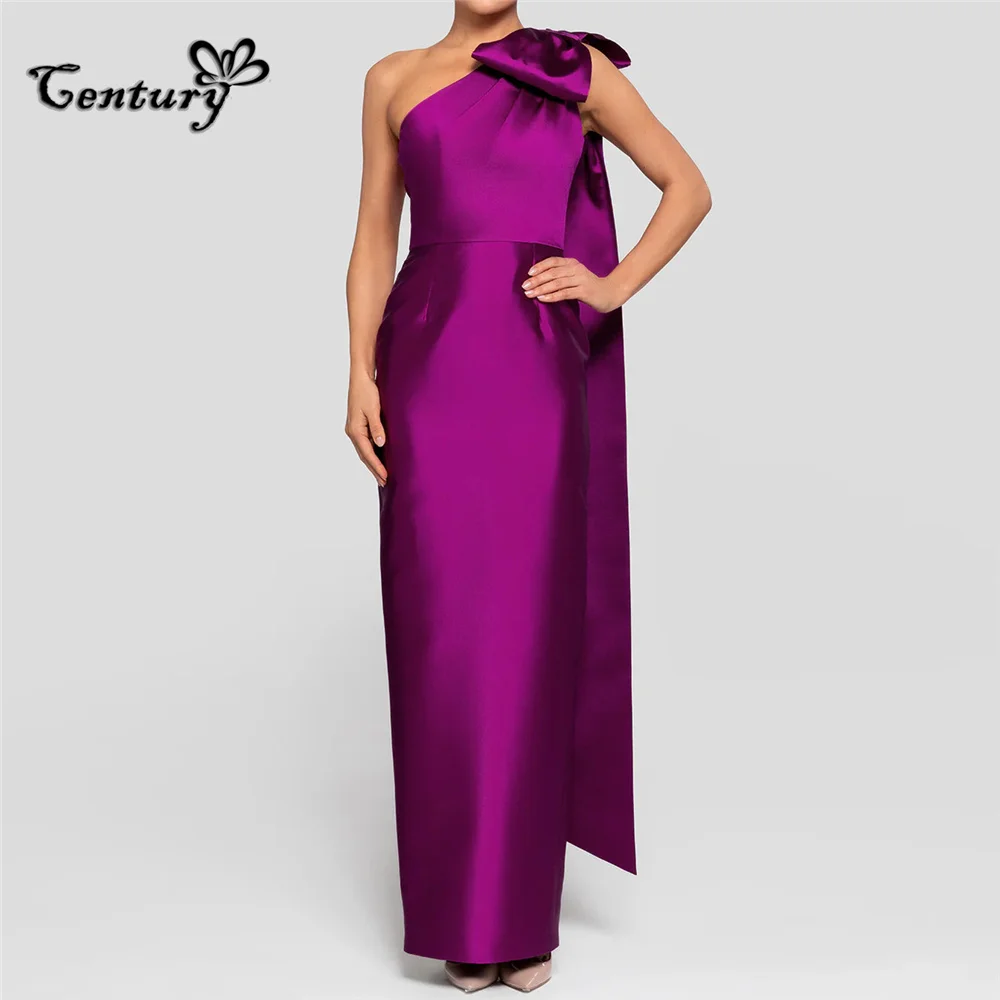 

Purple Prom Dress 2024 Big Bow Sheath One Shoulder Satin Pageant Evening Gowns Robe De Soiree Vestido Largo