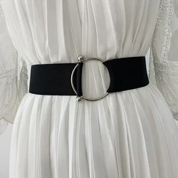 Belts for Women Black Simple Waist Seal Elastic Loose Ladies Band Round Buckle Decoration Coat Sweater Fashion Dress Belt