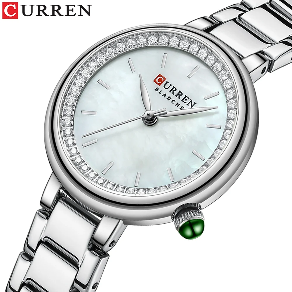 

CURREN Simple Dress Watches for Ladies Luxury Quartz Stainless Steel Wristwatches Thin Clock Women Silver