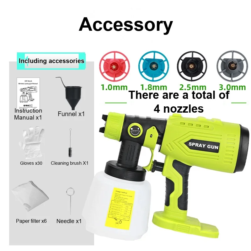 Cordless HVLP Paint Sprayer for Ryobi 18V Battery Handheld Electric Spray Gun 4 Nozzles 3 Patterns Adjustable Flow No Battery